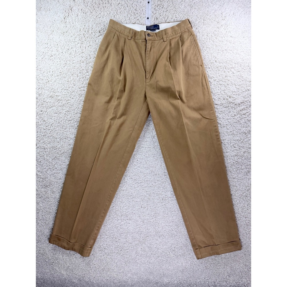 Polo Ralph Lauren Hammond Pant Men 34x34 Dark Khaki Pleated Cuffed Chinos